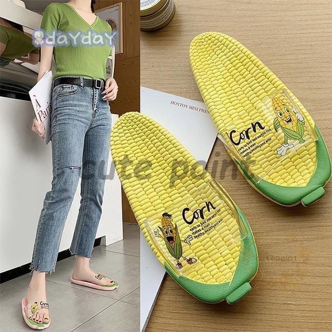 スリッパ レディース 夏スリッパ ルームシューズ 可愛い ビーサン サンダル ぺったんこ トウモロコシ ..