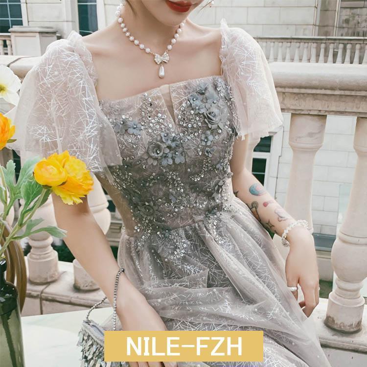 イブニングドレス グレー 花柄 キレイめ 発表会ドレス ロングドレス 黒 ブラック 結婚式ドレス 二次会ドレス お呼ばれドレス ロング丈 Aライン 演奏会ドレス