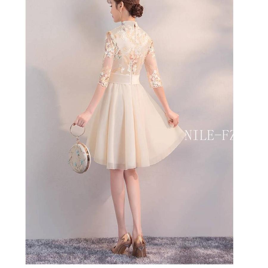 立ち襟 ミモレドレス パーティードレス 結婚式ドレス Aラインワンピース 二次会 ウエディングドレス フォーマルドレス お呼ばれ 披露宴 演奏会 大きいサイズ