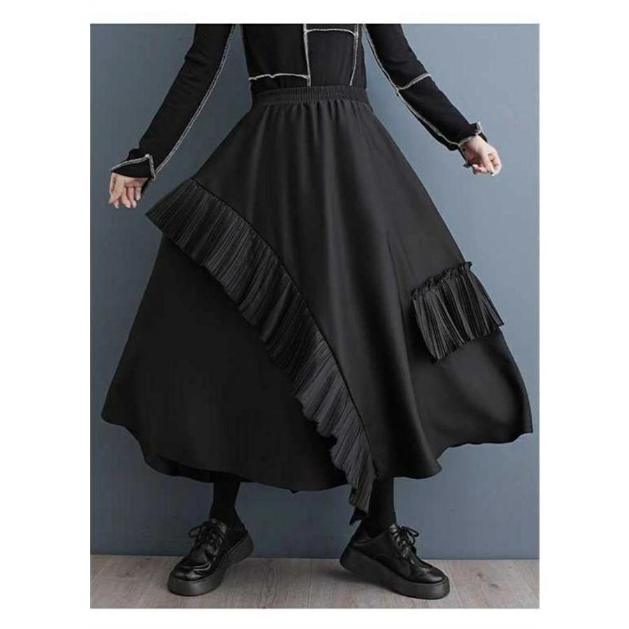 夏新作アシンメトリー スカート フレアスカート レディース Aラインスカート ロング丈 黒 不規則 ロングスカート マキシ丈スカート ふんわり ボリューム 無地 ロ