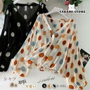 期間限定!11日まで10%OFF!シャツ ブラウス レディース 長袖 シアーシャ 総柄 薄手 夏 春 vネック ぽわん袖 おしゃれ シースルー カーディガンツ ドット 可愛い 透け感 透け シアー シャツ