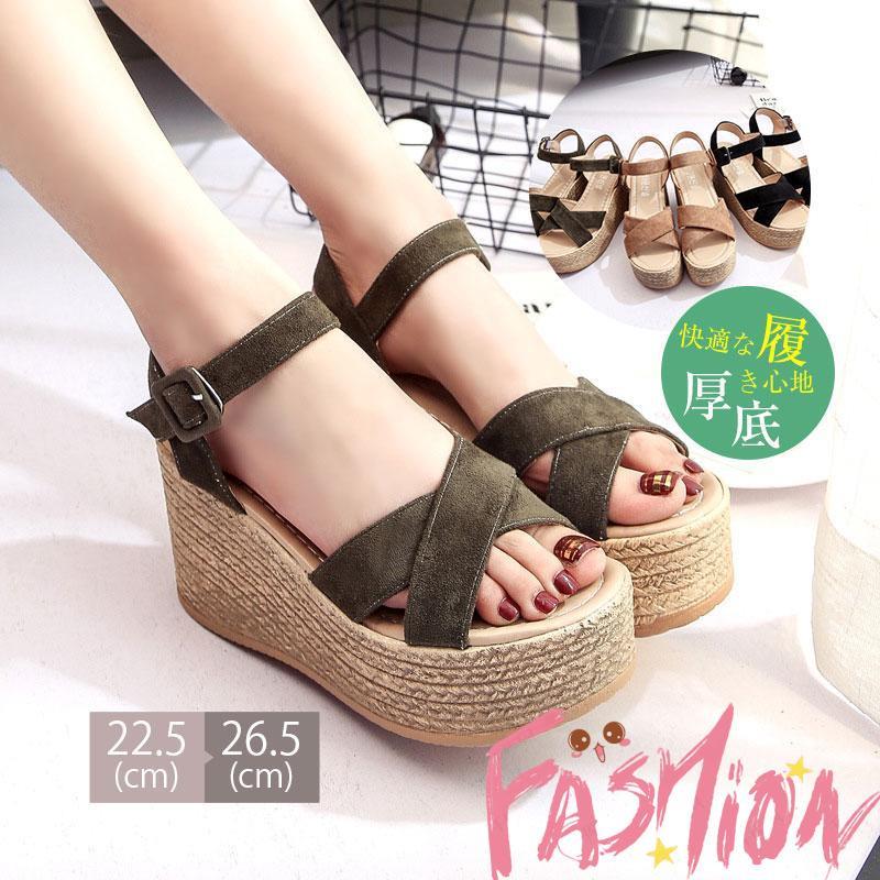 サンダル レディース サマーサンダル ヒールサンダル 厚底 綿麻 ウエッジソール 脚長効果 通気性 韓国..