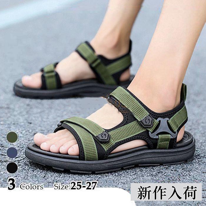メンズ サンダル メンズ ベルクロビーチサンダル アウトドア 通気性 カジュアル ソフトボトム サマー スリッパ 厚底 夏新作 新作