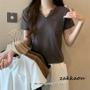 シャツ レディース 春 夏 トップス カットソー 半袖 スリットネック 汗しみない Tシャツ ポケット 無地 韓国風トップス 大人通勤 カジュアルtシャツ 日常