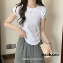 tシャツ Tシャツ フレンチスリーブトップス コットン 丸首 クルーネック レディース 無地 韓国風トップス 大人通勤 大人カジュアル シンプル 夏新作