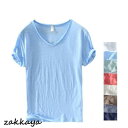 tシャツ トップス カットソー vネック 半袖 綿 天竺 カットオフ 無地 メンズ レディース ファッション