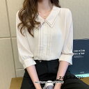 ブラウス レディース オシャレブラウス シャツ 春夏 半袖ブラウス 前開き 韓国風 通勤 OL 大きいサイズ 大人 上品 シフォン ダブルネック 韓国ファッショ...