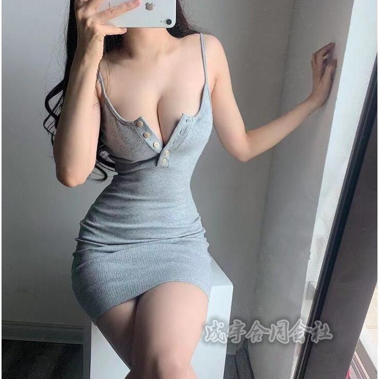 キャミワンピース 胸あき ミニ ワンピース タイト レディース ノースリーブ ニットワンピース ボディコ..