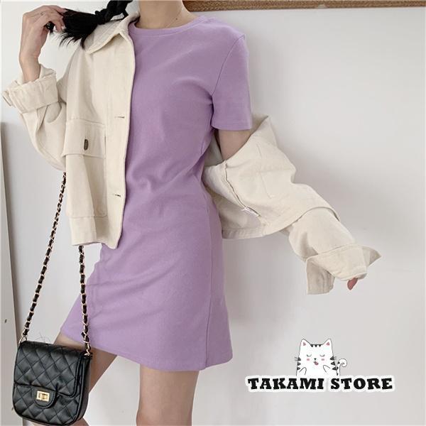 tシャツワンピース レディース 無地 細見え 半袖 チュニック スリットワンピ クルーネック 夏 ゆったり 着痩せ 涼しい 部屋着 おしゃれ 柔らかい