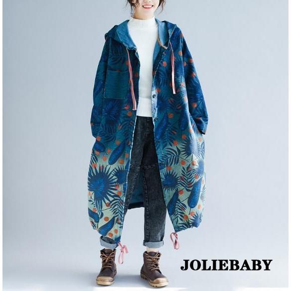 デニムコート 森ガール 花柄 レディース 文芸le ロングジャケット 長袖 ゆったり 春秋 スプリングコート カジュアル オーバーサイズ tokits都喜