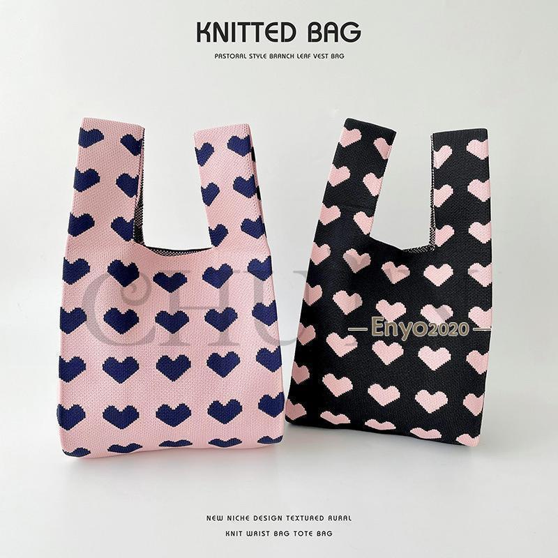 春ニットトートバッグ レディース結婚式 ニットバッグ軽量心柄トートバッグミニトート マルシェバック ..