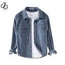 シャツ メンズ 秋服 コーデュロイシャツ カジュアルシャツ トップス 細身 ストライプ柄 長袖 あたたか 防寒