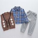 80/90/100/110/120/3点セット/長袖/上下セットベビースーツ/フォーマル /子供服 ベビーフォーマル 男の子　ンパース 新生児 幼児 結婚式 七五三 卒園式 入園式 出産祝い　記念日　撮影/ストライプ　ベスト　韓国風服 ベスト　シャツ　パンツ　ニット