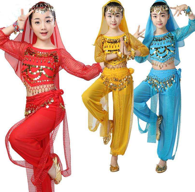 送料無料 6color 5点セット子供 社交ダンス ベリーダンス衣装 フリンジ スパンコール クラーデション 舞台風 演出100 110 120 130 140...