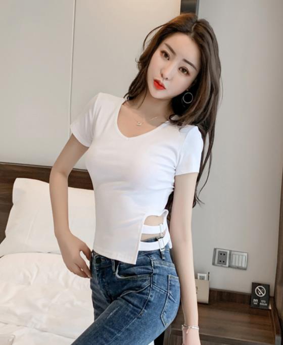 樂天商城 - 胸開き Tシャツ 半袖 タートルネック セーター レディースファッション タートル 胸開きタート セクシー Vネック ベアトップ ベアトップ 韓国風 胸元 解禁シャツ ニット