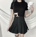 黒系//胸開き 丸首 Tシャツ 短袖 タートルネック セーター レディースファッション タートル 胸開きタート セクシー Uネック ベアトップ ベアトップ 韓国風 胸元 解禁シャツ キャミソール