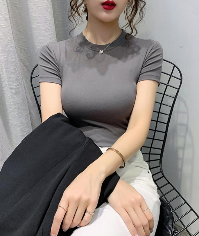 S/M/L/XL/XXL/Tシャツ 半袖 タートルネック セーター レディースファッション タートル 胸開きタート セクシー ベアトップ 韓国風 胸元 解禁シャツ Uネック