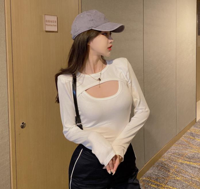 Tシャツ 長袖 タートルネック セーター レディースファッション タートル 胸開きタート セクシー ベアトップ 韓国風 胸元 解禁シャツ オフショルダー