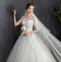 新入荷/ウエディングドレス/花嫁/Aライン/プリンセス/短袖/オフショルダー/Vネック/パーティードレス ワンピース 結婚式 安い 写真撮影 パーティー 舞...