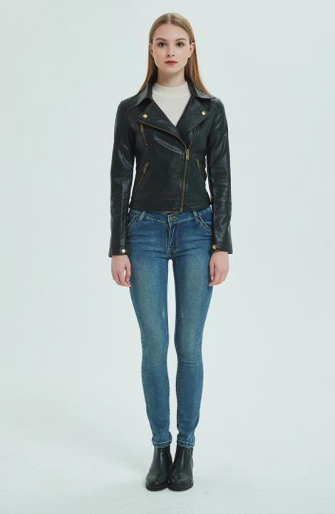 レザージャケット 革ジャン ダブルライダース ショート丈 短 ジャンパー ブルゾン スレンダーライン 細身 レディースファッション コート ジャケット ライダースジャケット black