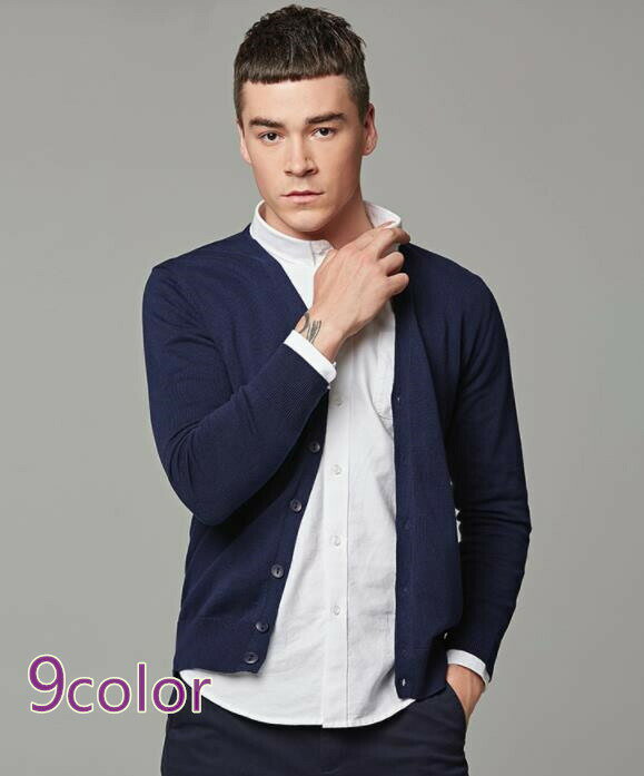 M-3XL メンズ イタリアンカラー 無地 Vネック カーディガン 長袖 コート サマーニット ニット コットン ユニフォーム スクール ファッション 防寒