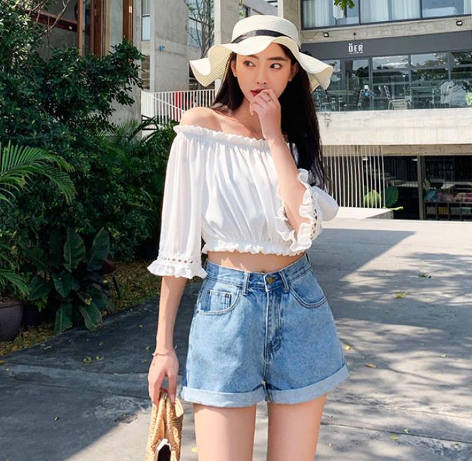 4色　夏　デニム レディース　ショートパンツ 　ハイウエスト ボトムス ゆったり着痩せ　 無地　短パン チェックパンツ　ハイウエストカジュアル