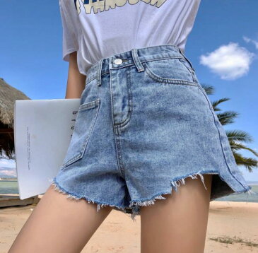 夏 デニム レディース ショートパンツ ハイウエスト ボトムス ゆったり着痩せ 無地 短パン チェックパンツ ハイウエストカジュアル