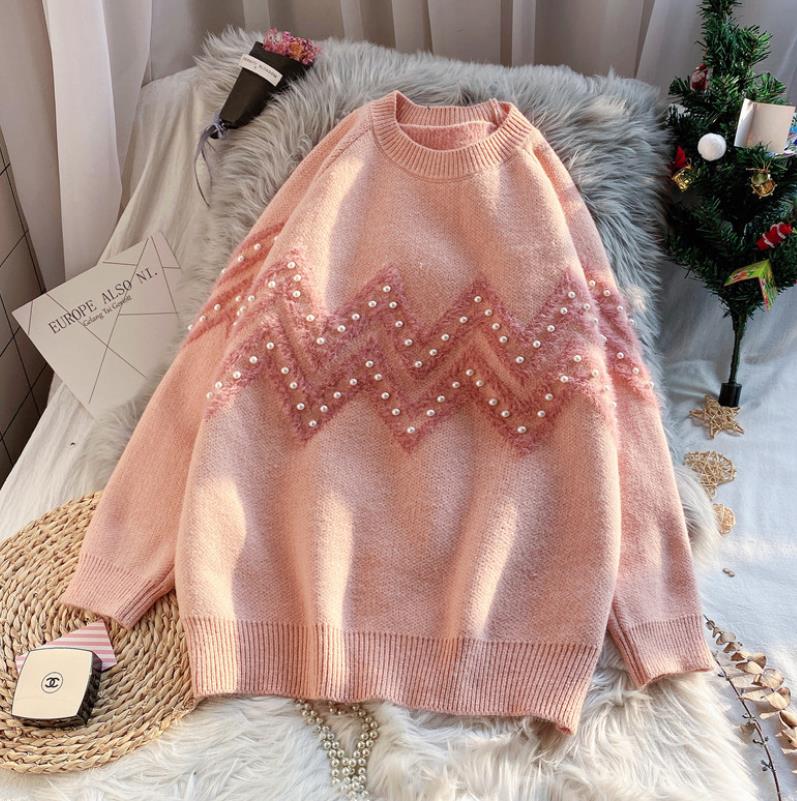 Rakuten - 厚手/セーター　丸首 長袖 ケーブルニット レディースファッション ベアトップ ニット　フード オーバーサイズ 大きめ ゆったり ストライプ　秋冬