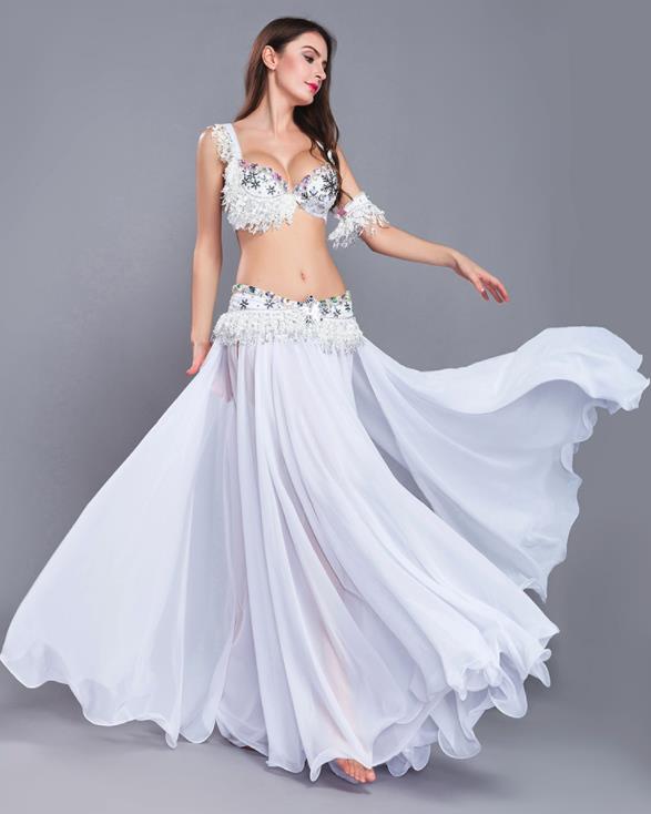 社交ダンス ベリーダンス衣装 フリンジ スパンコール クラーデション レディース 上下セット+腕飾り 4点セット 舞台風 演出