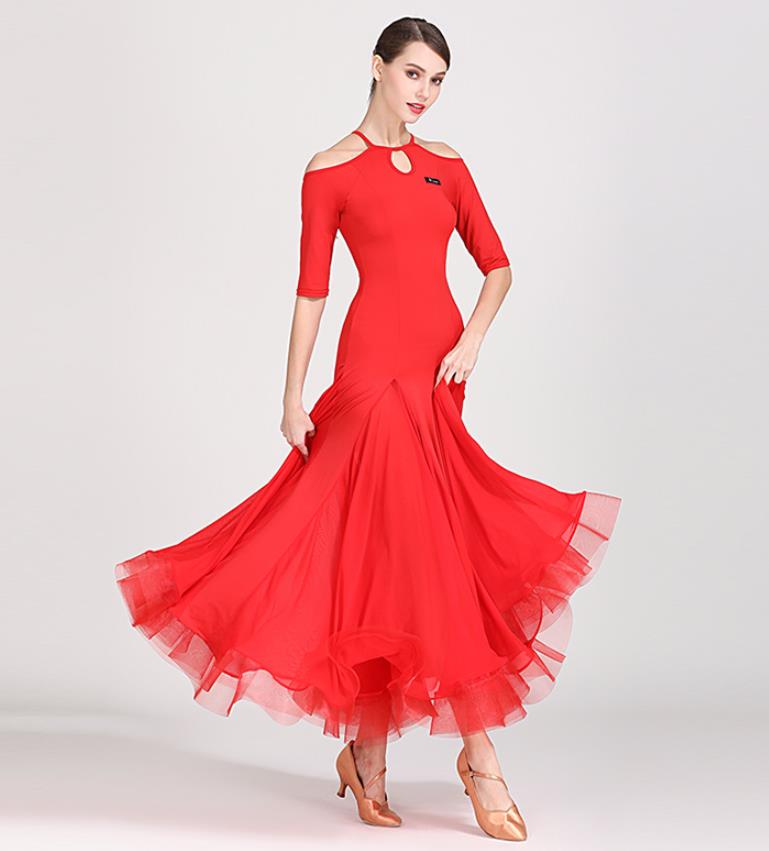 送料無料 ワンピース 社交ダンス 社交ダンスドレス ラテンドレス 発表会 競技 練習 演出 高級感 お洒落 豪華 モダンダンス タンゴ ワルツ 無地 Vネック