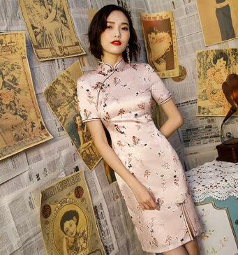 2019 新入荷 パーティードレス ワンピース 結婚式 安い チャイナドレス チュールワンピース レディース 民族風 ナチュラルエスニック 復古 スタンドカラー ナチュラルエスニック写真撮影 パーティー 花柄 結婚 披露宴 大きいサイズ ミニー ショット丈
