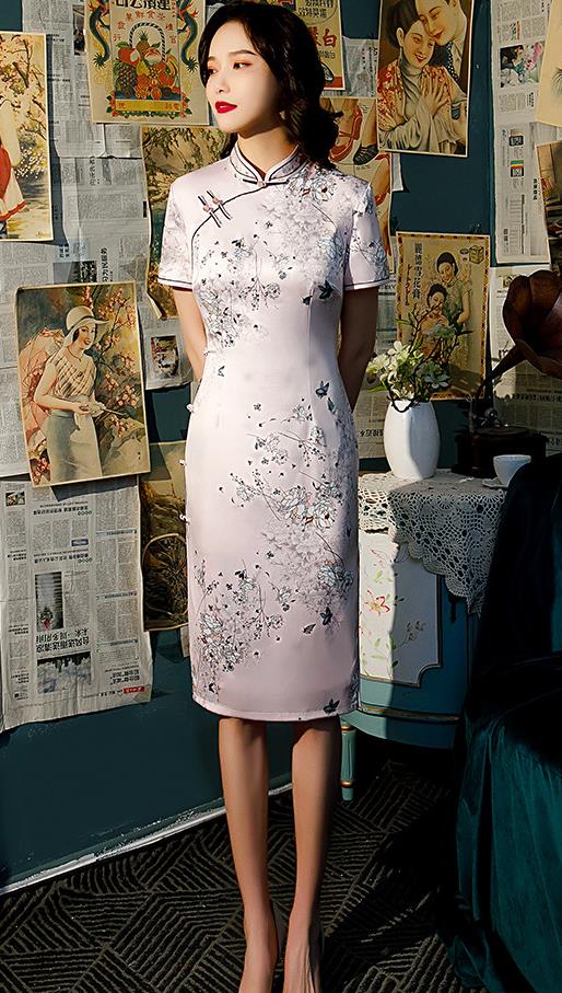 2021春秋　新入荷　ミディアム丈 ミモレ丈 パーティードレス ワンピース　結婚式 安い チャイナドレス　チュールワンピース レディース　民族風　ナチュラルエスニック　復古 スタンドカラー 写真撮影　パーティー　花柄　少女感満々　花柄