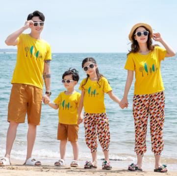 Rakuten - 親子ペア　親子お揃い　Tシャツ　パンツ　ワンピース　サンドレス　ガウチョパンツ カップル　中袖　Tシャツ　ユニセックス　おそろい親子服　プレゼント　親子　兄弟 姉妹 大人用　子供　ギフト　お揃い服　服　夏　旅行　海　メンズ レディース ワイドパンツ