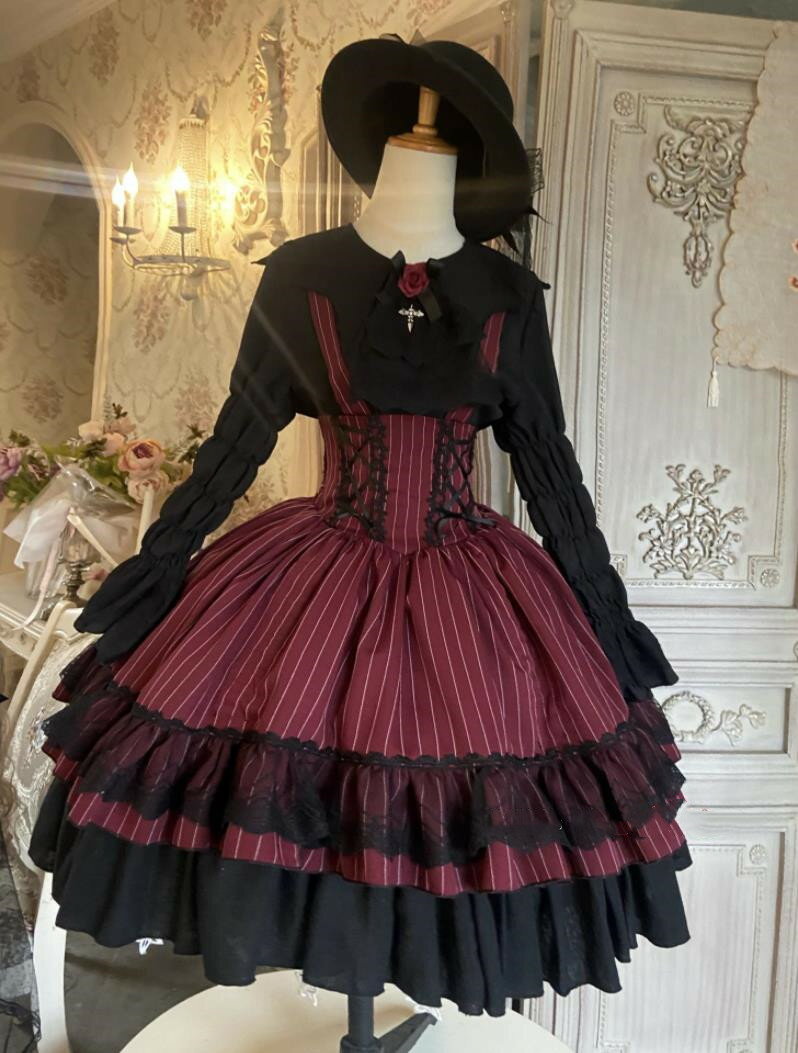 新発限定/Lolita系/マンド/バンパイア/シャツ/吸血鬼/ワンピース　JSK　ドレス　写真　舞台　変装/ロリータ 萌え サロペットスカート ゴスロリ トップス 吊りスカート 花嫁洋服 ウエディングドレス　コスプレ　アニメ　人形ドレス　ハロウィン　ハロウィーン Halloween その1