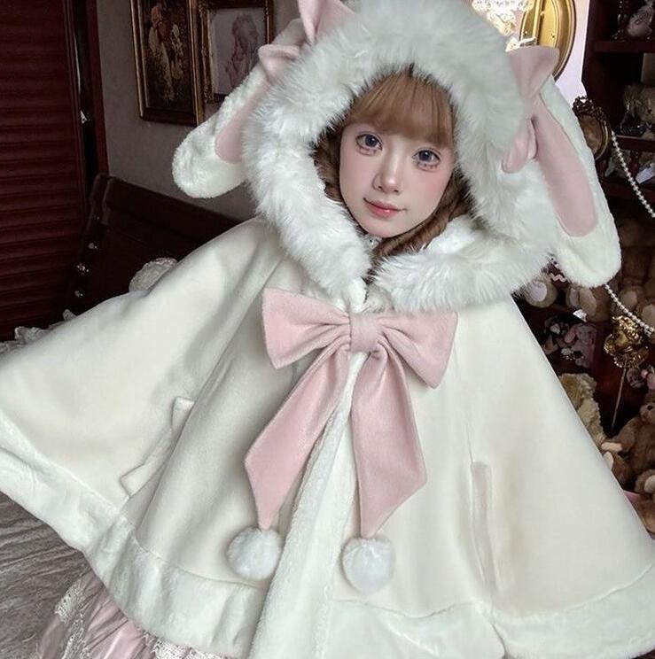 Lolita系 ロリータ ポンチョ コート ケープ コート 無地 大人ケープトップス ホワイト ブラック 萌え レディース ゴスロリ ロリータファッション 変装...