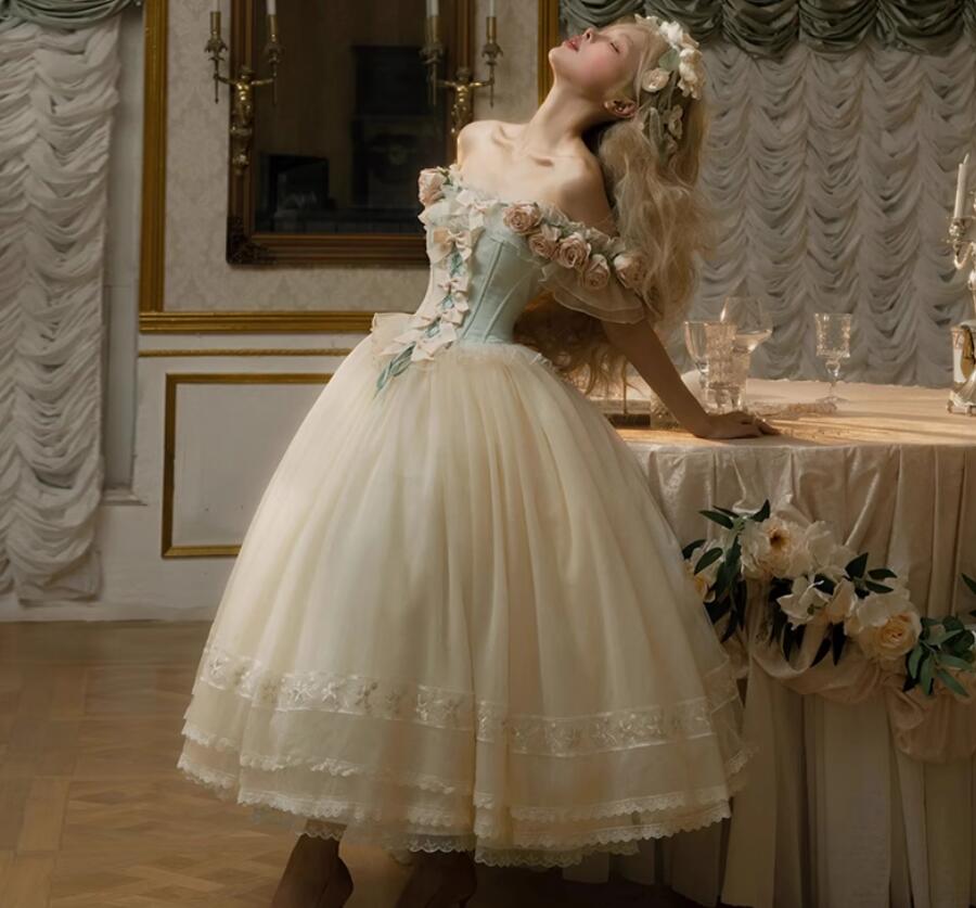 /新発/数量限定/Lolita系 /花肩/宮庭ドレス/ワンピース　jsk　OP　日常　写真　舞台　変装/ロリータ トップス 萌え ゴスロリ ロリータファッション 吊りスカート 　花嫁洋服 ウエディングドレス　人形ドレス ハロウィン 　バレエ ティアードスカート　ティアードスカート