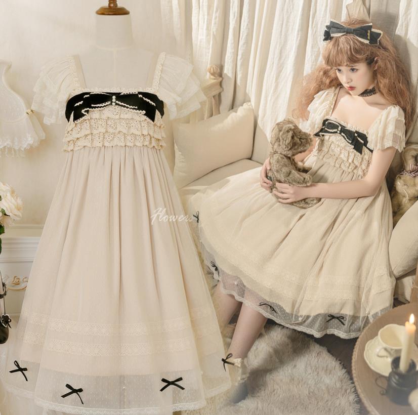 Rakuten - 2022夏/新発/数量限定/Lolita系　ワンピース　jsk　日常　写真　舞台　変装/ロリータ トップス 萌え レディース ゴスロリ ロリータファッション　変装　トップス 吊りスカート ワンピース 蝶結び