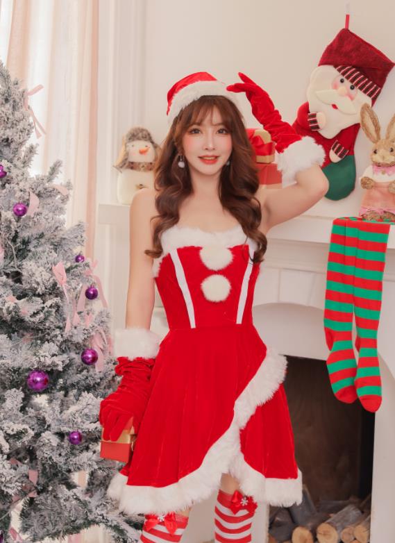 送料無料/3点セット 女の子用 レディース サンタワンピース クリスマス コスプレ サンタクロース 衣装 サンタ ワンピース パーティー 可愛い セクシー 人気...