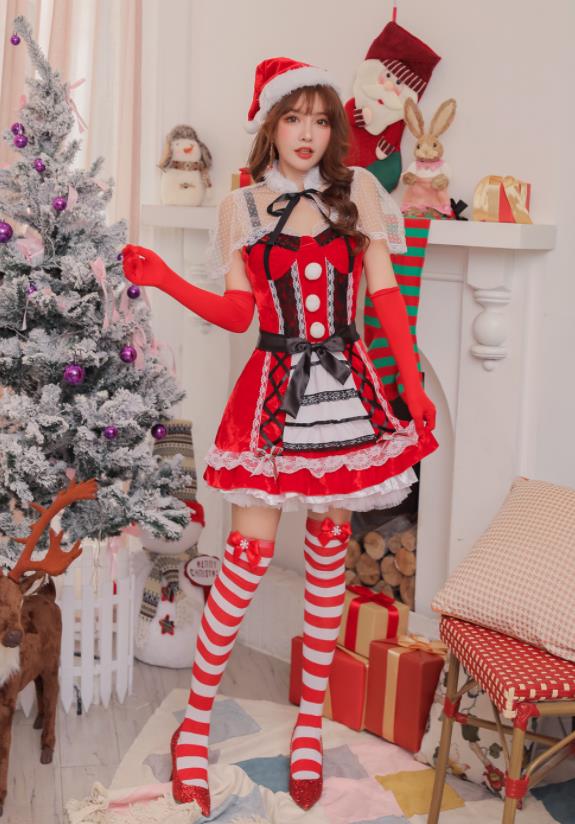 送料無料/6点セット 女の子用 レディース サンタワンピース クリスマス コスプレ サンタクロース 衣装 サンタ ワンピース パーティー 可愛い セクシー 人気　表演服