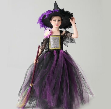 ハロウィン ハロウィーン Halloween 仮装　キッズ 子供服 女の子 ワンピース ドレス　カラー　魔女　魔法使い　演出　洋服　悪魔　お嫁さん/ピアノ 発表会・結婚式・七五三　記念日　撮影 ベビー お姫様　ハロウィン 仮装 女の子　コスプレ衣装 コスチューム