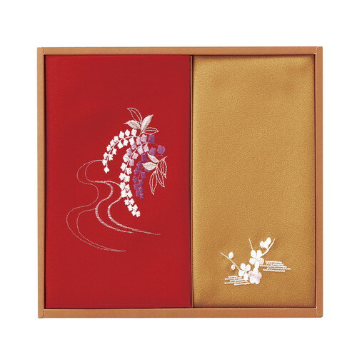 【ギフト包装・のし紙無料】刺繍入り二巾風呂敷&刺繍入り金封包み 赤 H018(B5)
