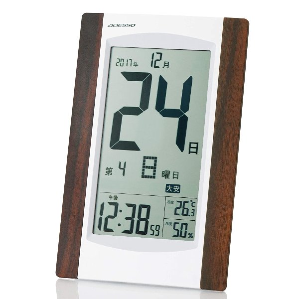 アデッソ デジタル日めくり電波時計 木目調 ADESSO KW9256 置き掛け兼用 大きく見やすい昔ながらの日めくりカレンダー風デジタル電波時計