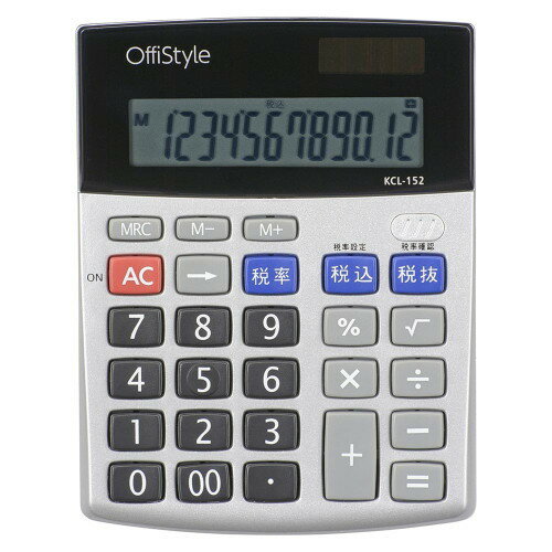 OHM オーム電機 OffiStyle 12桁卓上税率電卓 KCL-152(数字1つから修正 ソーラーパネル&電池の2電源) OHM オーム電機 OffiStyle 12桁卓上税率電卓 KCL-152(数字1つから修正 ソーラーパネル&電池の2電源)