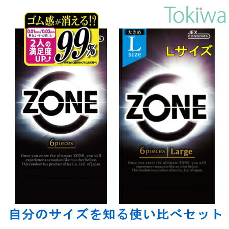 楽天美と健康の専門店　トキワドラッグコンドーム condom 使い比べ2箱セット ZONE 6個入+ZONE Lサイズ 6個入 自分のサイズを知るセット ゴム感が消えるステルスゼリー プライバシ2重梱包 送料無料 避妊具 ゾーン こんどーむ ジェクス