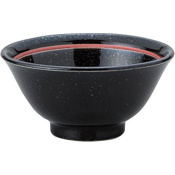 玄よう 黒御影 下絵赤ライン 反12cm碗 約11.9cm 黒系 中華食器・アジアン食器 ライス碗 日本製 業務用 ..