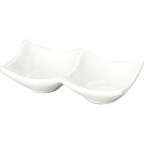 Mino Ware - 鳴門 粉引 14cm二連皿 約13.7cm 白系 和食器 小付 日本製 業務用 珍味 小鉢 松花堂 和え物 酢の物 お通し 和カフェ 居酒屋 63-11-137-11