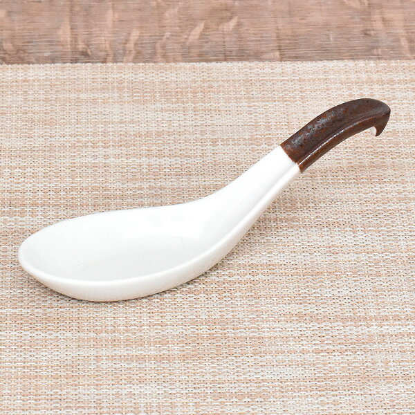 China - カラーレンゲ かぎレンゲ S 赤茶備前 約14cm 白系 中華食器・アジアン食器 レンゲ 磁器 日本製 業務用 さじ 中華料理 rs/ 63-11-237-28
