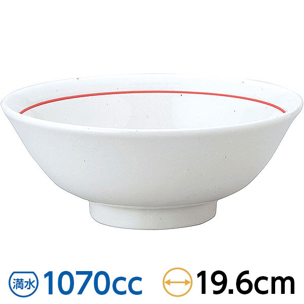 Ramen Bowls - 白鳳 粉引 下絵赤ライン 反高台20cm丼 約19.6cm 白系 中華食器・アジアン食器 ラーメン丼 日本製 業務用 おしゃれ 丼 ラーメンどんぶり ラーメン鉢 rs/ 63-11-222-7
