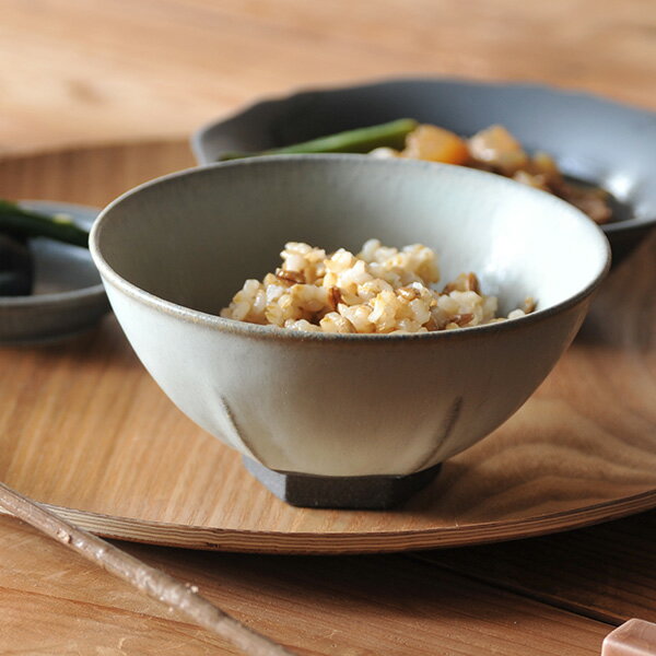【ポイント10倍】 グルメスタイル 黒土ホワイトマット六角飯碗 約12cm 黒系 和食器 飯器・飯碗 日本製 ..