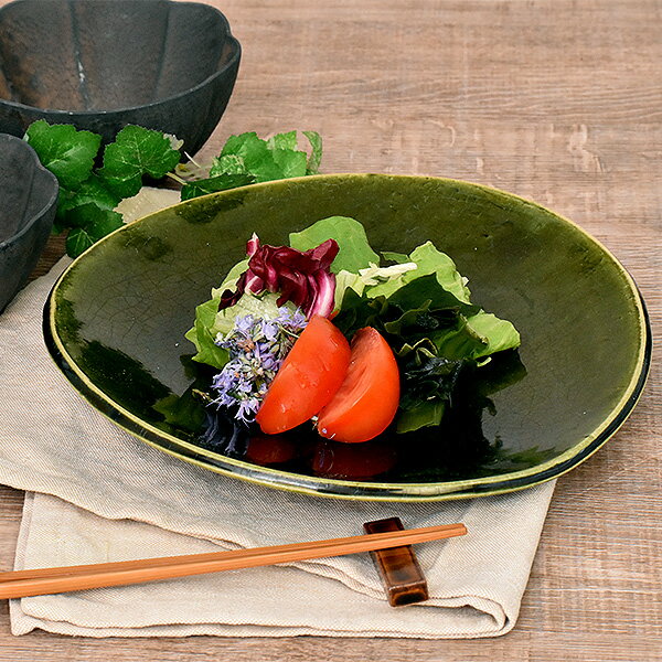 其它 - グルメスタイル 織部楕円たわみ8寸皿 約23.8cm 緑系 和食器 変形皿 日本製 美濃焼 業務用 おしゃれ モダン g-1938-04-sp02